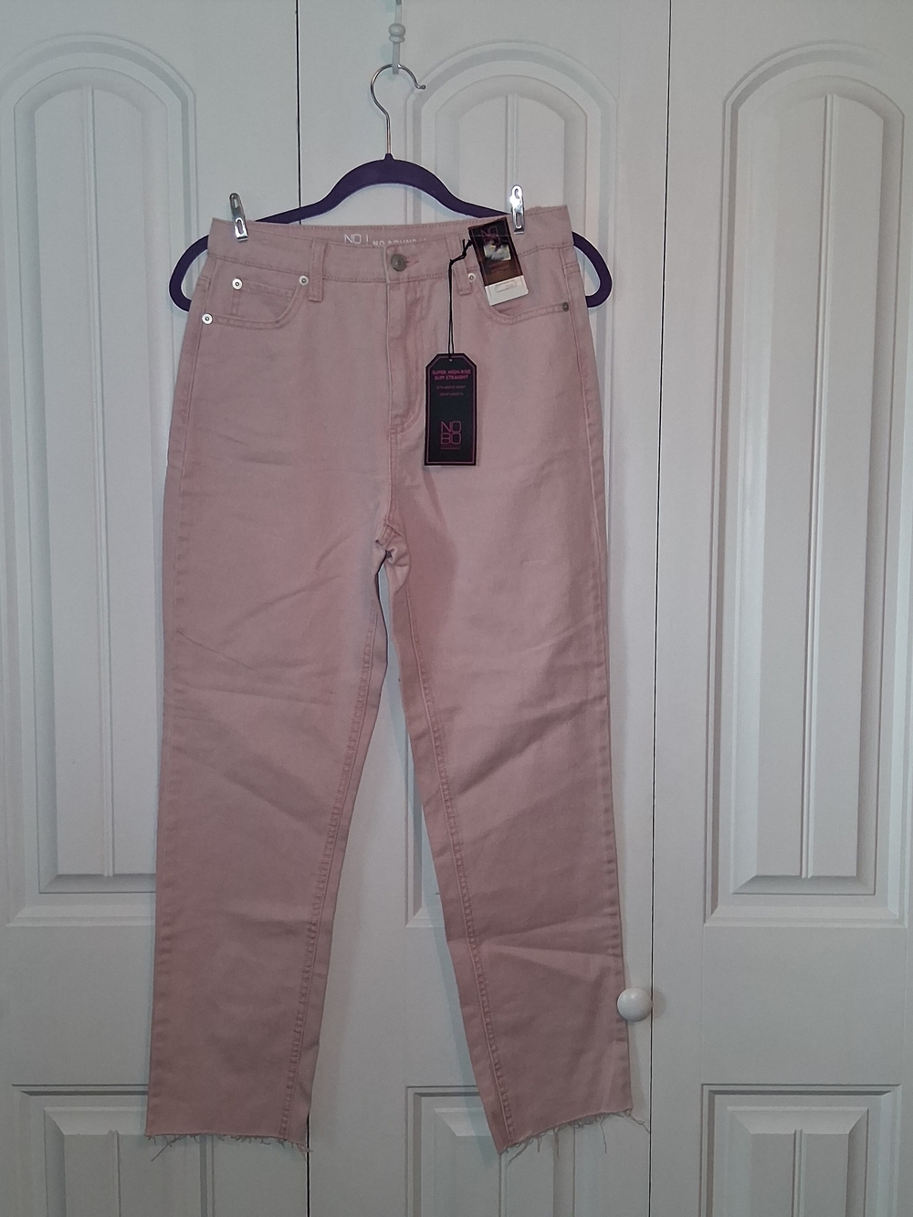 NWT No Boundaries Women's Super High-Rise Slim Straight Pink Jeans Sz 7